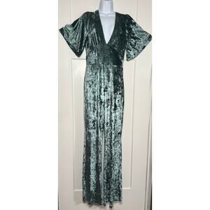 Free People Night Fever Jumpsuit Crushed Velvet Teal Size Small NWT